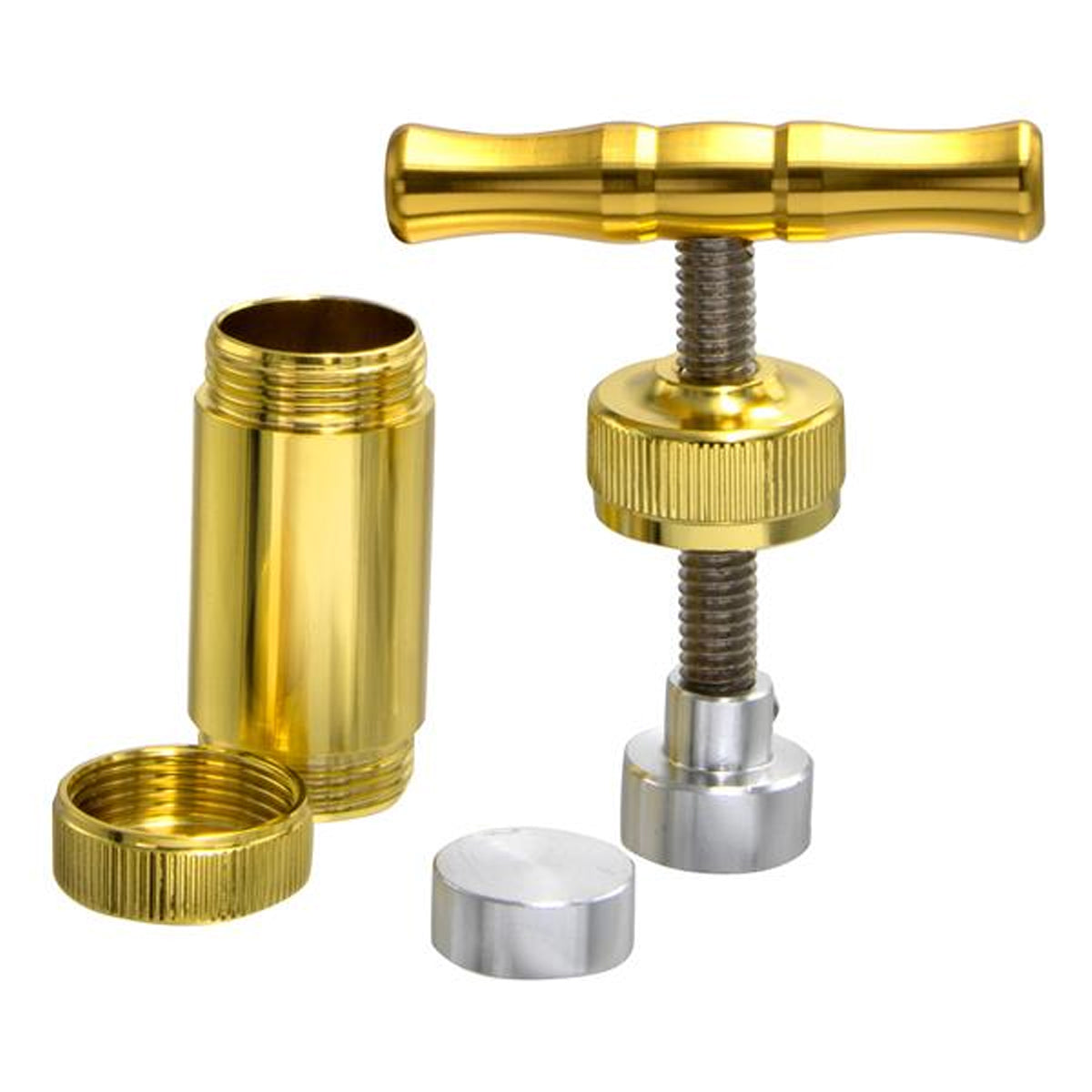 Hand Pollenpresse Metall mit Drehgriff Gold