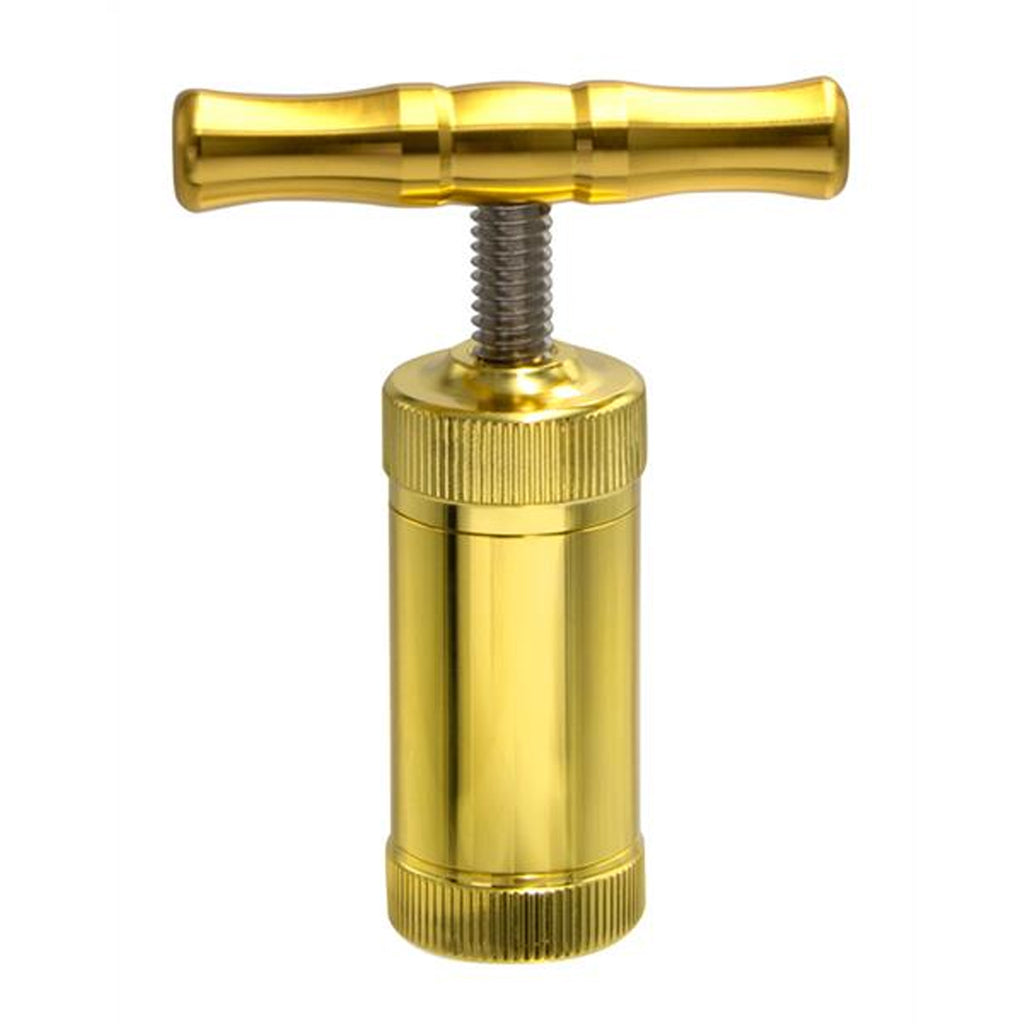 Hand Pollenpresse Metall mit Drehgriff Gold
