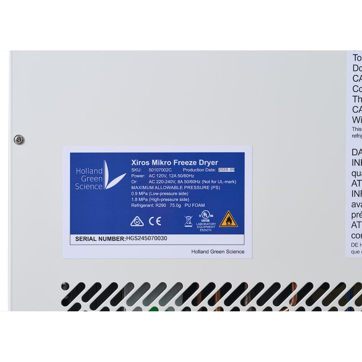 Holland Green Sience Xiros Mikro Freeze Dryer Gen2 + Anemos Dry Scroll Vacuum Pump